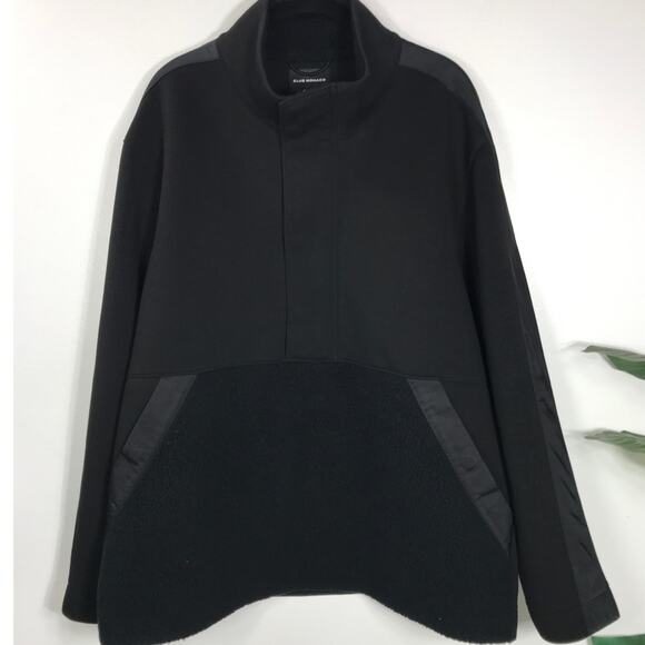 Club Monaco Men's Fleece Panelled Tech-Jersey Sweatshirt Black Large Warm Comfy - Picture 2 of 12
